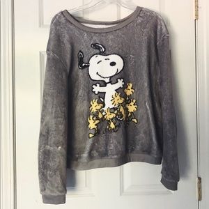 Fuzzy Sweater with Snoopy Graphic